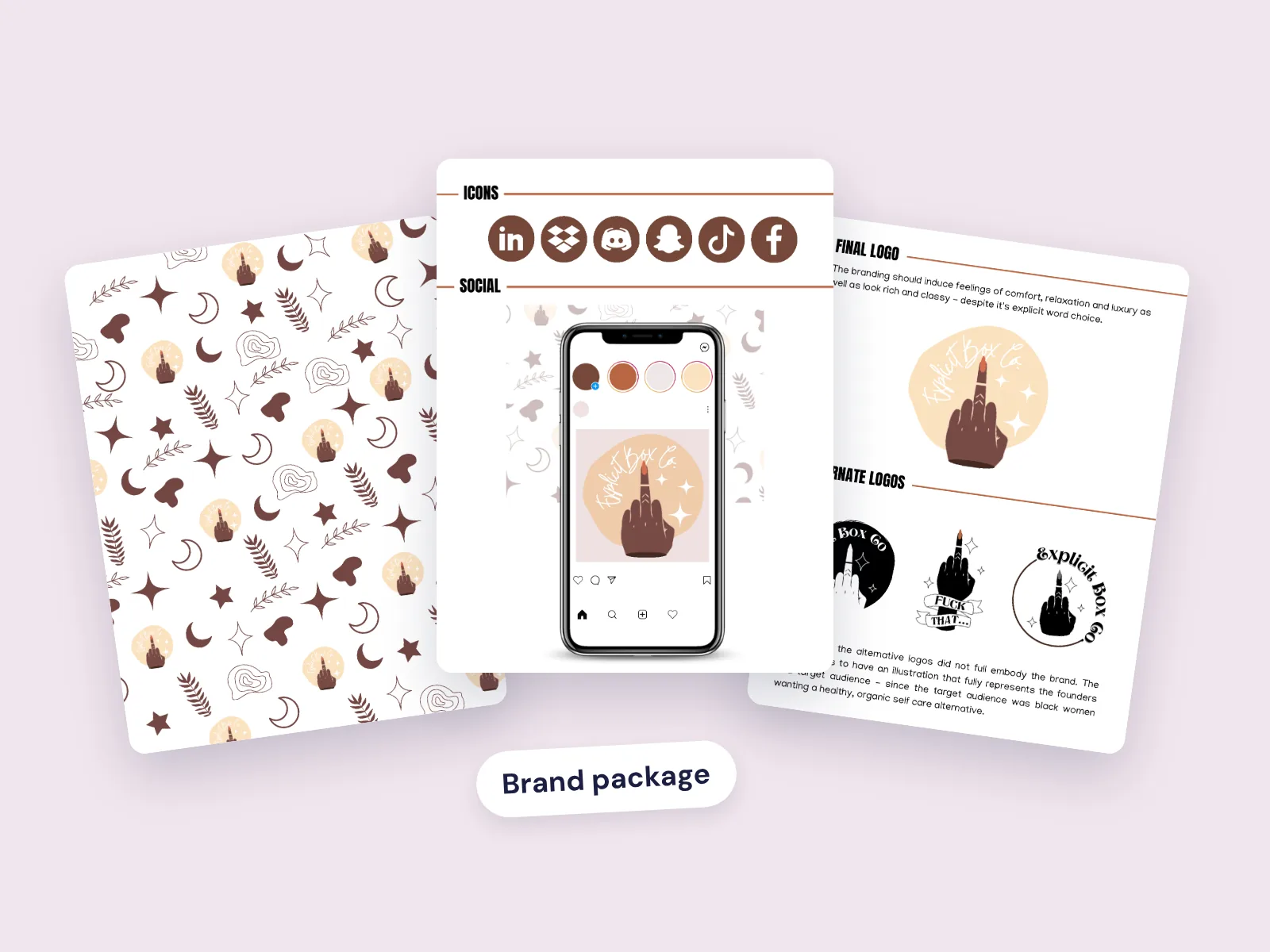 Explicit Box Co. pattern, social post and logo exploration